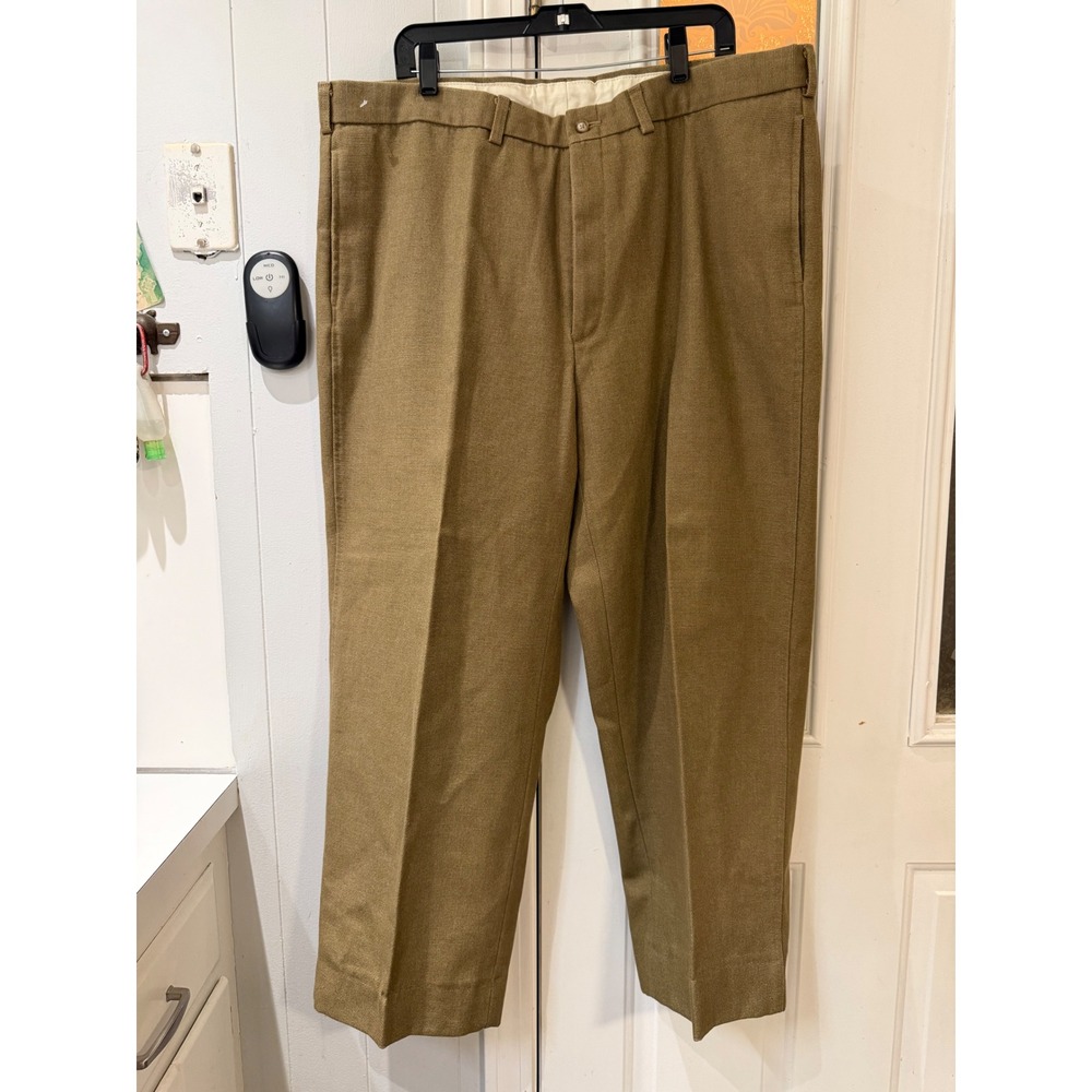 Huntington Mens Dress Pants Tan Khaki Wool Blend Straight Leg Trousers 42x28
